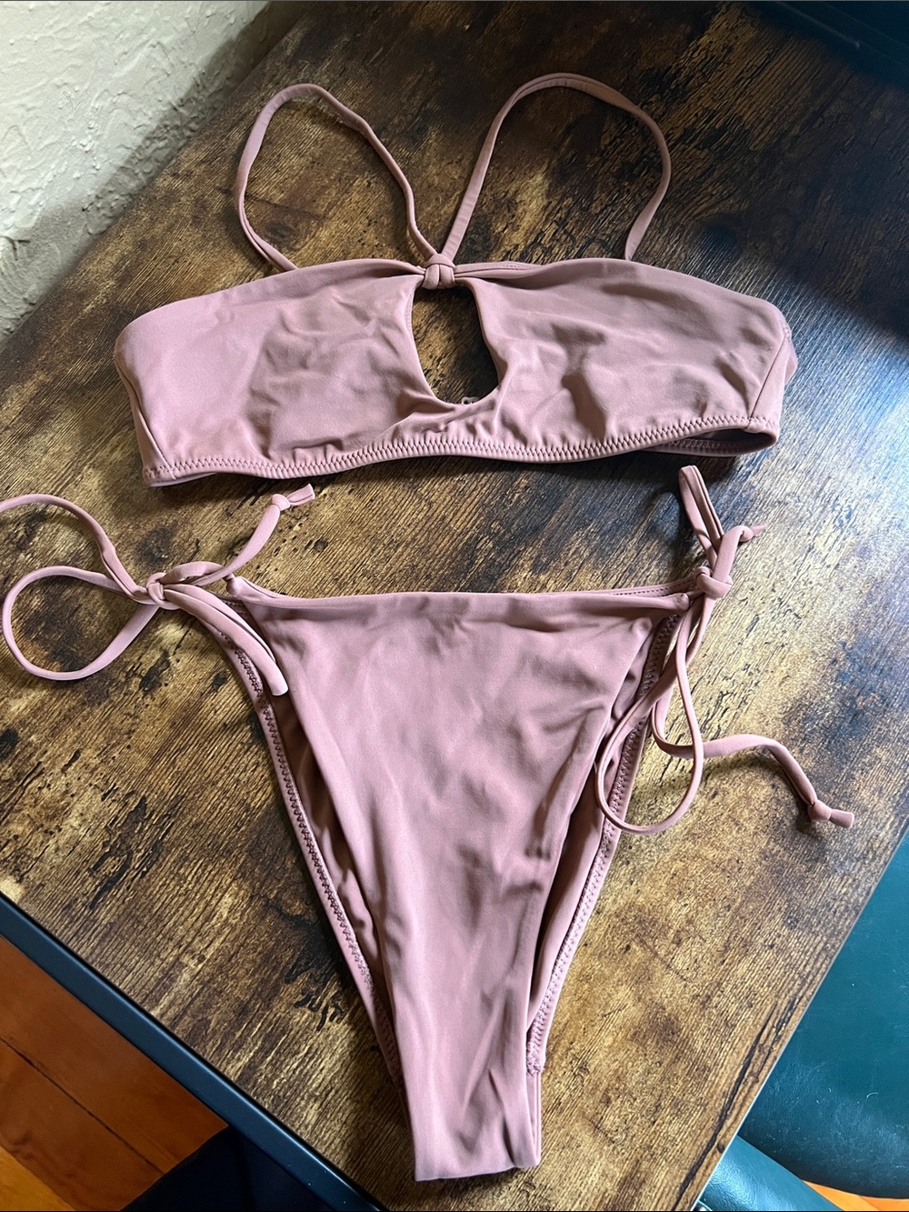 PacSun Brown Keyhole Bandeau Top and Tie-Side Bikini Set